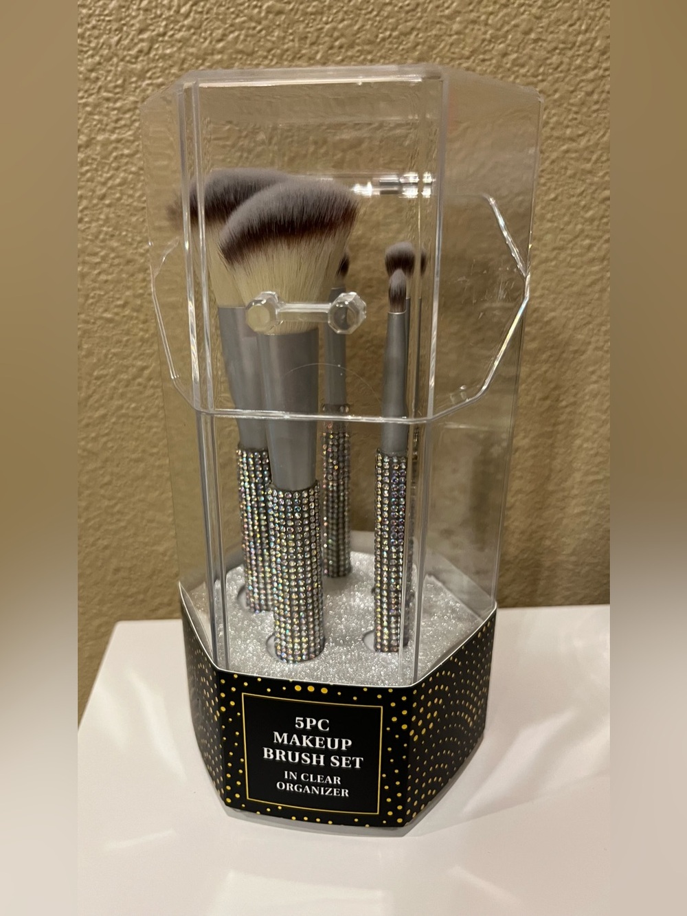 5PC Rhinestone Bling Makeup Brush Set with Clear Organizer